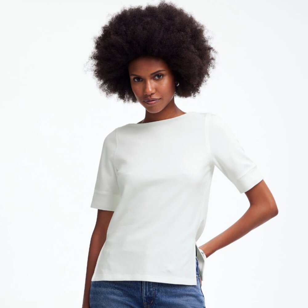 Madewell Elbow-Sleeve Boatneck Tee - NWT | sz S